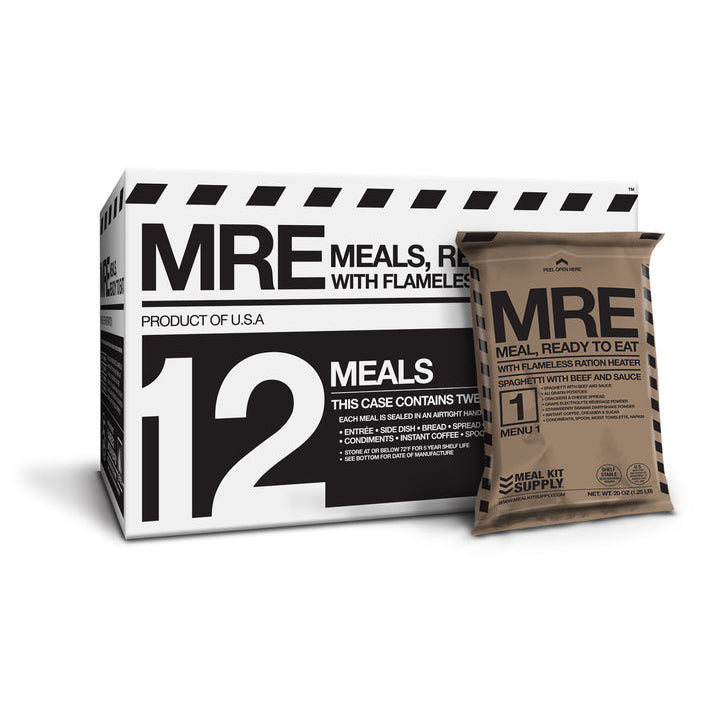 Commercial MREs from Meal Kit Supply Case of 12 MREs with Flameless Ration Heaters. FDA Inspected Factory-Fresh. Inspection Date Jan 2029-MRE-Meal Kit Supply-Meal Kit Supply